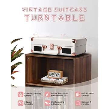 Vinyl Record Player Bluetooth Vintage 3-Speed Portable Suitcase Turntables with Built-in Speakers, B...