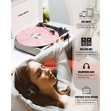 Vinyl Record Player Bluetooth Vintage 3-Speed Portable Suitcase Turntables with Built-in Speakers, Belt-Driven LP Player Support USB Recording AUX-in RCA Line Out Headphone Jack, White