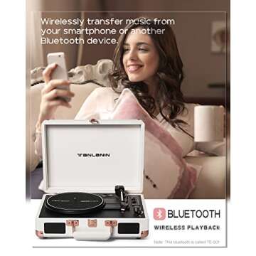 Vinyl Record Player Bluetooth Vintage 3-Speed Portable Suitcase Turntables with Built-in Speakers, Belt-Driven LP Player Support USB Recording AUX-in RCA Line Out Headphone Jack, White