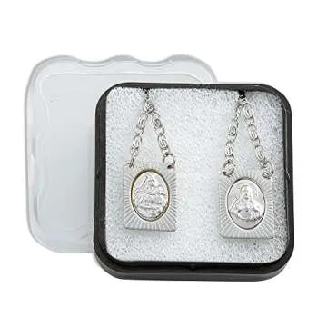 Scapulars Catholic Sacred Heart of Jesus & Our Lady of Mount Carmel Medals Stainless Steel Scapular Necklace for Women & Men - 14 Inches Long Catholic Religious Necklace - Stamped Icons