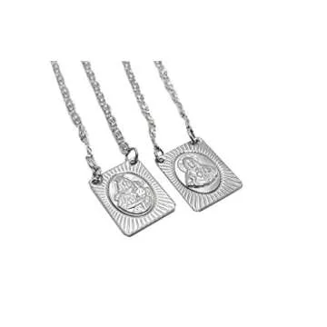 Scapulars Catholic Sacred Heart of Jesus & Our Lady of Mount Carmel Medals Stainless Steel Scapular Necklace for Women & Men - 14 Inches Long Catholic Religious Necklace - Stamped Icons