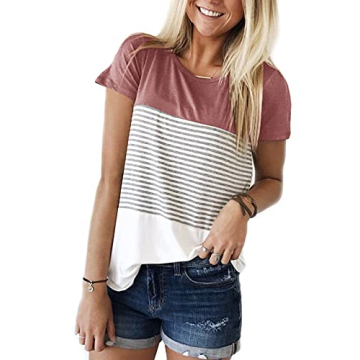 YunJey Stylish Triple Color Block Stripe T-Shirt