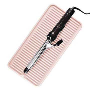 mDesign Silicone Heat-Resistant Hair Care Styling Tool Mat for Curling or Flat Irons, Straighteners on Bathroom Countertop, Raised Edges, Non-Slip, Waterproof, Linelle Collection, Light Pink/Blush