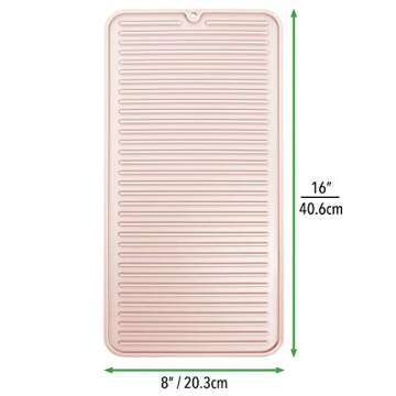mDesign Silicone Heat-Resistant Hair Care Styling Tool Mat for Curling or Flat Irons, Straighteners on Bathroom Countertop, Raised Edges, Non-Slip, Waterproof, Linelle Collection, Light Pink/Blush