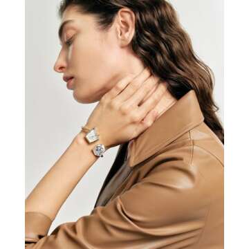 SAGA Illusion Women's Luxury Cuff Bangle Watch, Shaped Mineral Case, 316L Stainless Steel Bracelet with Danube Crystals, Swiss Ronda Quartz Movement, 30M Water Resistant