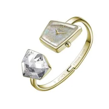 SAGA Illusion Women's Luxury Cuff Bangle Watch, Shaped Mineral Case, 316L Stainless Steel Bracelet with Danube Crystals, Swiss Ronda Quartz Movement, 30M Water Resistant