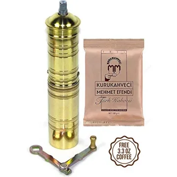 Turkish Greek Arabic Coffee Pepper Manual Hand Mill Grinder, Heavy Duty Brass, 8.5"