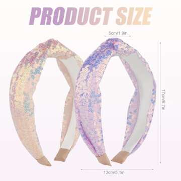 2pcs Sequin Headbands for Girls, Sparkly Glitter Sequin Knotted Headbands Elastic Shining Mesh Fabri...