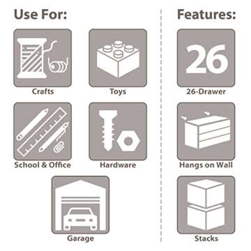 Akro-Mils 10726 26-Drawer Plastic Drawer Storage Cabinet for Garage Organization, Bead Organizer, Lego Storage, Teacher Toolbox, Makeup Organizer, and More, 20-Inch W x 6-Inch D x 10-Inch H, Black