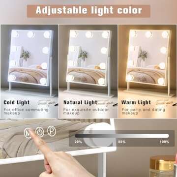 Leishe Vanity Mirror with Lights Hollywood Lighted Makeup Mirror with 9 Dimmable Bulbs & 3 Color Lig...