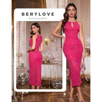 BeryLove Cocktail Evening Sequin Prom Dress Formal Wedding Guest Glitter Sparkly Long Dresses Sparkl...