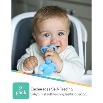 Nuby Dipeez 2 in 1 Silicone Spoons/Dipper, 2pk, Blue/Green