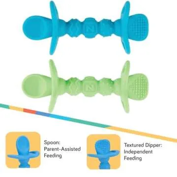 Nuby Dipeez 2 in 1 Silicone Spoons/Dipper, 2pk, Blue/Green