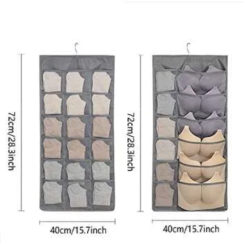 Newraturner Closet Hanging Organizer with Mesh Pockets & Rotating Metal Hanger,Dual Sided Wall Shelf Wardrobe Storage Bags,Oxford Cloth Space Saver Bag for Bra Underwear Underpants Socks (Gray)