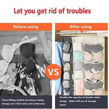 Newraturner Closet Hanging Organizer with Mesh Pockets & Rotating Metal Hanger,Dual Sided Wall Shelf Wardrobe Storage Bags,Oxford Cloth Space Saver Bag for Bra Underwear Underpants Socks (Gray)