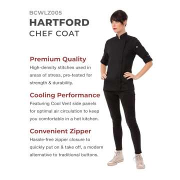 Chef Works Women's Hartford Chef Coat, Black, Small