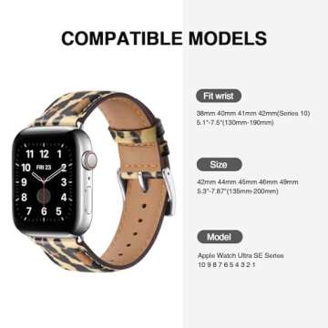 OMIU Leather Bands Compatible with Apple Watch Band 38mm 40mm 41mm 42mm 44mm 45mm 46mm 49mm, Genuine Leather Wristband Starp for iWatch SE Series 10 9 8 7 6 5 4 3 2 1 Ultra for Women Men