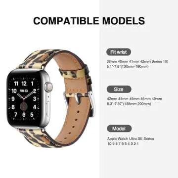OMIU Leather Bands Compatible with Apple Watch Band 38mm 40mm 41mm 42mm 44mm 45mm 46mm 49mm, Genuine Leather Wristband Starp for iWatch SE Series 10 9 8 7 6 5 4 3 2 1 Ultra for Women Men