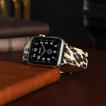 OMIU Leather Bands Compatible with Apple Watch Band 38mm 40mm 41mm 42mm 44mm 45mm 46mm 49mm, Genuine Leather Wristband Starp for iWatch SE Series 10 9 8 7 6 5 4 3 2 1 Ultra for Women Men