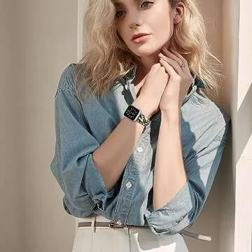 OMIU Leather Bands Compatible with Apple Watch Band 38mm 40mm 41mm 42mm 44mm 45mm 46mm 49mm, Genuine Leather Wristband Starp for iWatch SE Series 10 9 8 7 6 5 4 3 2 1 Ultra for Women Men