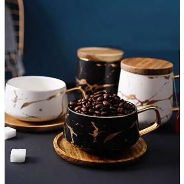 Jusalpha 10oz Golden Hand Print Tea Cup Set - Elegant Design