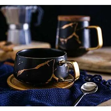 Jusalpha 10oz Golden Hand Print Tea Cup Set - Elegant Design