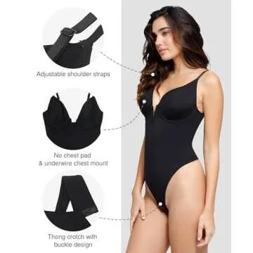 Popilush Shapewear Bodysuits for Women - Tummy Control Shapewear Deep V Corset Tops Concert Outfits for Women Medium