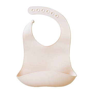 Sisterly Market Solid Silicone Baby Bib, Baby and Toddler, Adjustable, Waterproof, Soft (Cream)