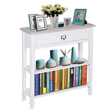 kinbor Accent White Console Table with Drawer and Shelf, Wood Sofa Table with Storage for Entryway H...