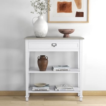 kinbor Accent White Console Table with Drawer and Shelf, Wood Sofa Table with Storage for Entryway Hallway Living Room