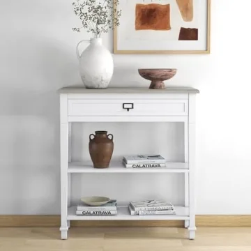 kinbor Accent White Console Table with Drawer and Shelf, Wood Sofa Table with Storage for Entryway Hallway Living Room