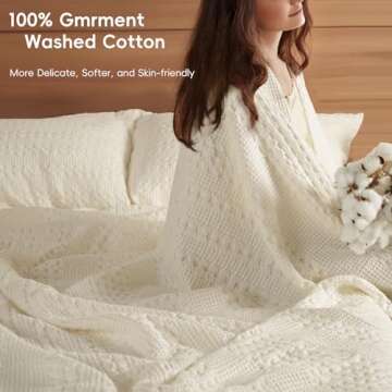 PHF 100% Cotton Waffle Weave Blanket King Size, Soft Lightweight Breathable Cozy Blankets for Bed, L...