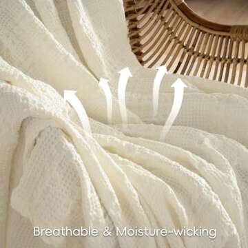 PHF 100% Cotton Waffle Weave Blanket King Size, Soft Lightweight Breathable Cozy Blankets for Bed, Luxury Aesthetic Woven Bedding for Home Decor, 108"x90", Cannoli Cream