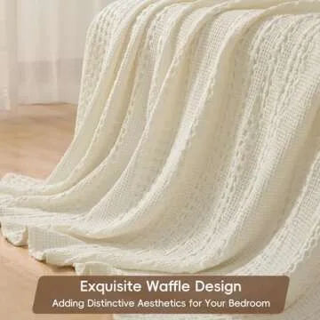 PHF 100% Cotton Waffle Weave Blanket King Size, Soft Lightweight Breathable Cozy Blankets for Bed, Luxury Aesthetic Woven Bedding for Home Decor, 108"x90", Cannoli Cream