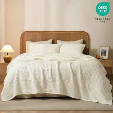 PHF 100% Cotton Waffle Weave Blanket King Size, Soft Lightweight Breathable Cozy Blankets for Bed, Luxury Aesthetic Woven Bedding for Home Decor, 108"x90", Cannoli Cream