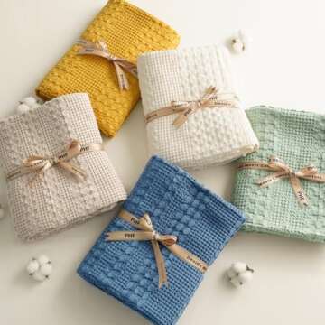 PHF 100% Cotton Waffle Weave Blanket King Size, Soft Lightweight Breathable Cozy Blankets for Bed, Luxury Aesthetic Woven Bedding for Home Decor, 108"x90", Cannoli Cream