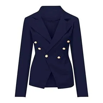 DESKABLY Blazers for Women Fashion Business Jacket Casual Office Slim Long Sleeve Coat Suit Lapel Button Work Elegant Outwear Navy