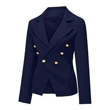 DESKABLY Blazers for Women Fashion Business Jacket Casual Office Slim Long Sleeve Coat Suit Lapel Button Work Elegant Outwear Navy