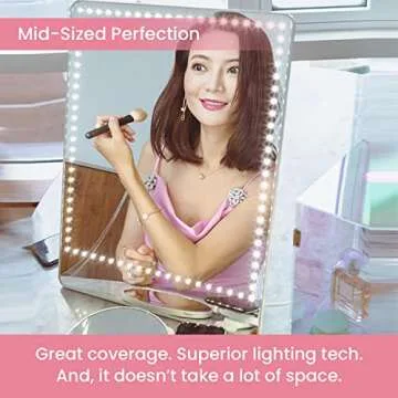 RIKI LOVES RIKI Pretty LED Makeup Mirror with Lights - Medium-Sized Lighted Makeup Mirror with 5X Magnifying Mirror, Smartphone Holder & Remote Control | Wall-Mountable, Bluetooth, & Selfie Function