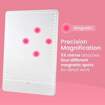 RIKI LOVES RIKI Pretty LED Makeup Mirror with Lights - Medium-Sized Lighted Makeup Mirror with 5X Magnifying Mirror, Smartphone Holder & Remote Control | Wall-Mountable, Bluetooth, & Selfie Function