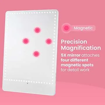 RIKI LOVES RIKI Pretty LED Makeup Mirror with Lights - Medium-Sized Lighted Makeup Mirror with 5X Magnifying Mirror, Smartphone Holder & Remote Control | Wall-Mountable, Bluetooth, & Selfie Function