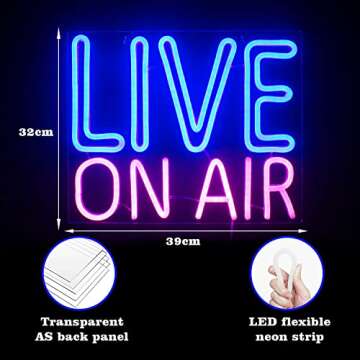 LookLight Live On Air Neon Sign,Neon Light Sign,Light Up Neon Signs for Wall Decor,Led Signs for Live On Air,Bedroom Decor,Neon Sign USB Connectivity For Broadcasting Room Wall Decor Bar Club Decor