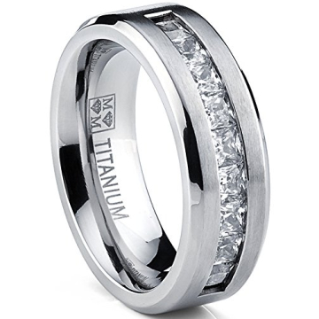 Titanium Men's Wedding Band with Princess Cut CZ - Size 10