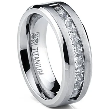 Titanium Men's Wedding Band with Princess Cut CZ - Size 10