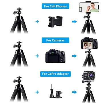 HPUSN Phone Tripod Flexible Stand: Universal Tripod with Portable Mini Octopus Cell Phones Tripod-for Travel Selfie Family Gathering Compatible with iPhone/Android/Camera/GoPro