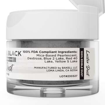 BAKELL Edible Luster Dust & Paint | LUSTER DUST Edible Powder | KOSHER Certified Paint, Powder & Dust | 100% Edible & Food Grade| Cakes, Vegan Paint & Dust (Moonstone Black, 4g)