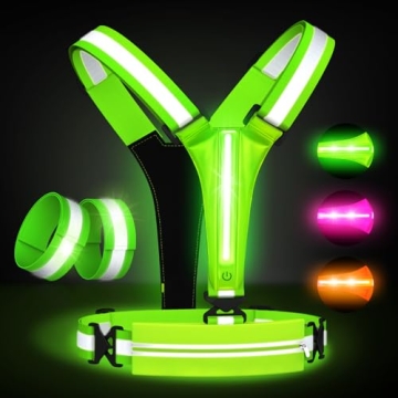LED Reflective Vest Running Gear Set with USB Rechargeable Lights for Enhanced Safety