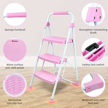 TOOLITIN 3 Step Ladder - Sturdy Portable Folding Step Stool for Home & Office