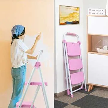 TOOLITIN 3 Step Ladder - Portable & Safe Folding Stool