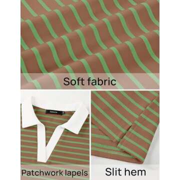 ZESICA Womens Striped Long Sleeve Tops Oversized Sweatshirt V Neck Loose Fit Tunic Tops Spring Casual Blouses,Khaki,Large